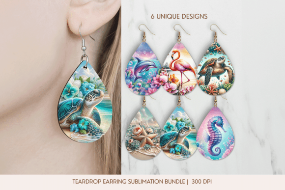 Beach Teardrop Earring PNG Sublimation B: Creative Design for Coastal Crafters
