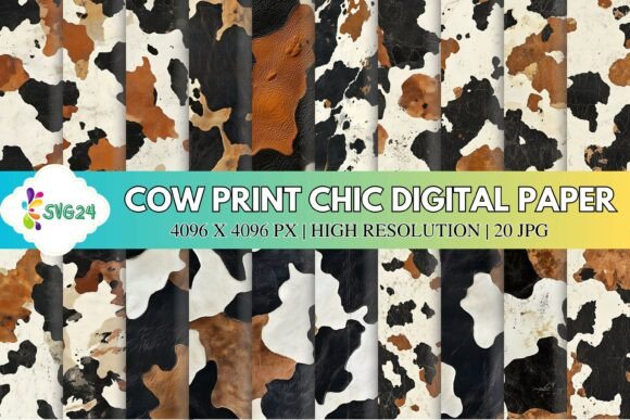 Cow Print Chic Digital Paper: Rustic Design Assets