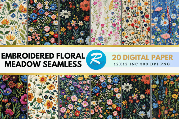 Embroidered Floral Meadow Digital Paper: Integrating Texture into Creative Workflows