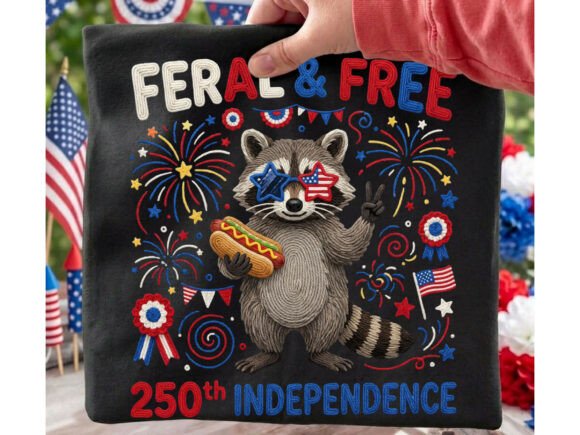 Feral Free Raccoon 4th Tshirt Png: USA 250th Design