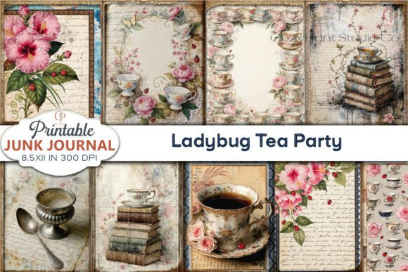 Ladybug Tea Party Junk Journal Pages: A Creative Resource for Paper Craft Enthusiasts