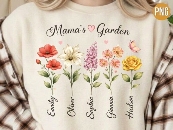 Mama s Garden Birth Flower PNG T-shirt Design for Personalized Apparel and Crafts