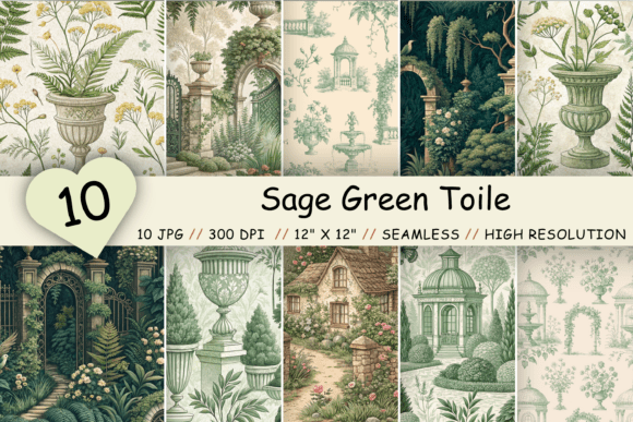 Sage Green Toile Digital Paper Pack for Creative Projects