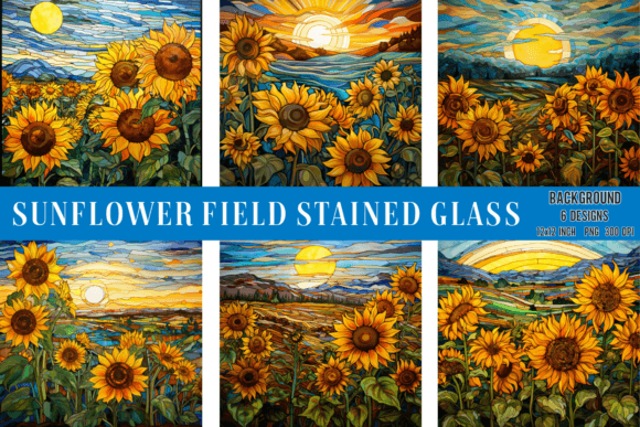Sunflower Field Stained Glass Background for Digital Crafting and Print Projects